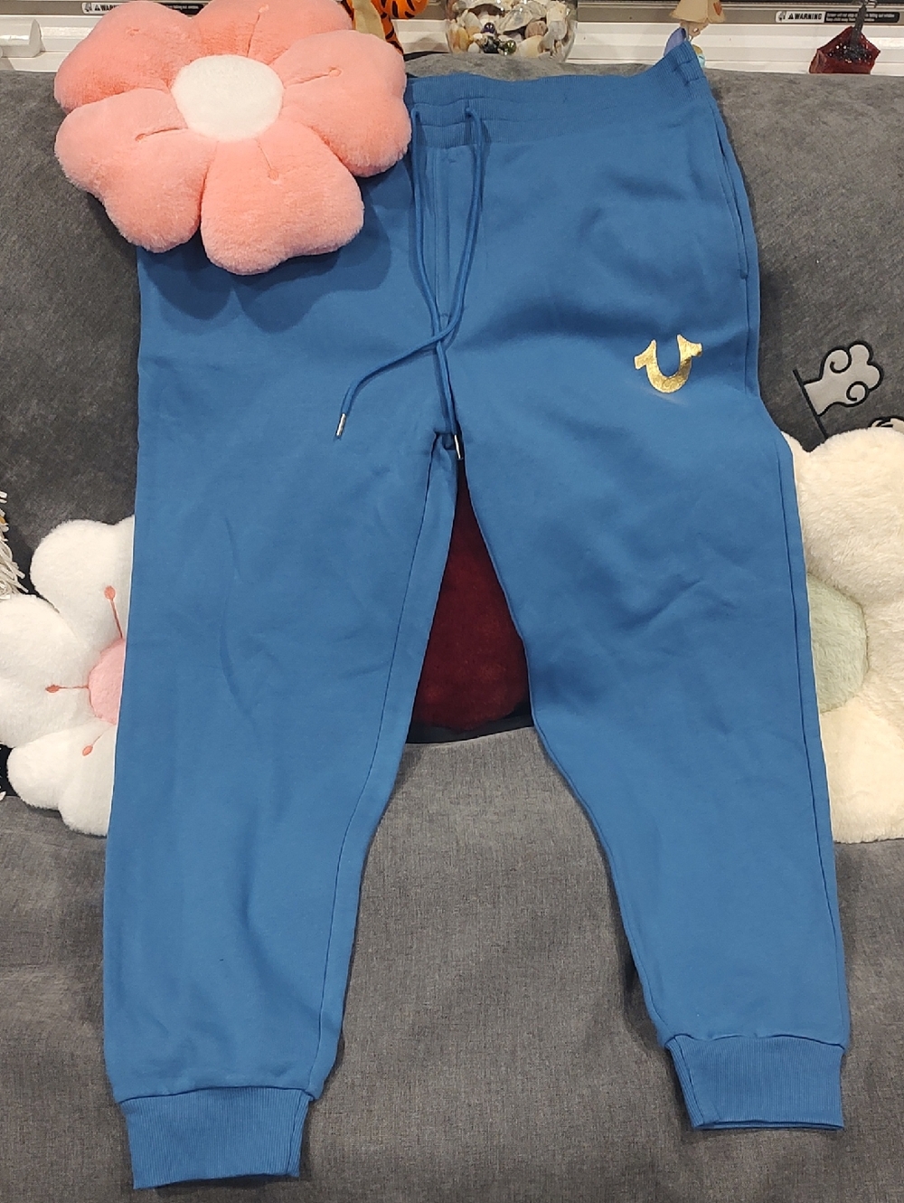 True Religion Men's Blue Jogger Pants with Gold Logo Size XL
